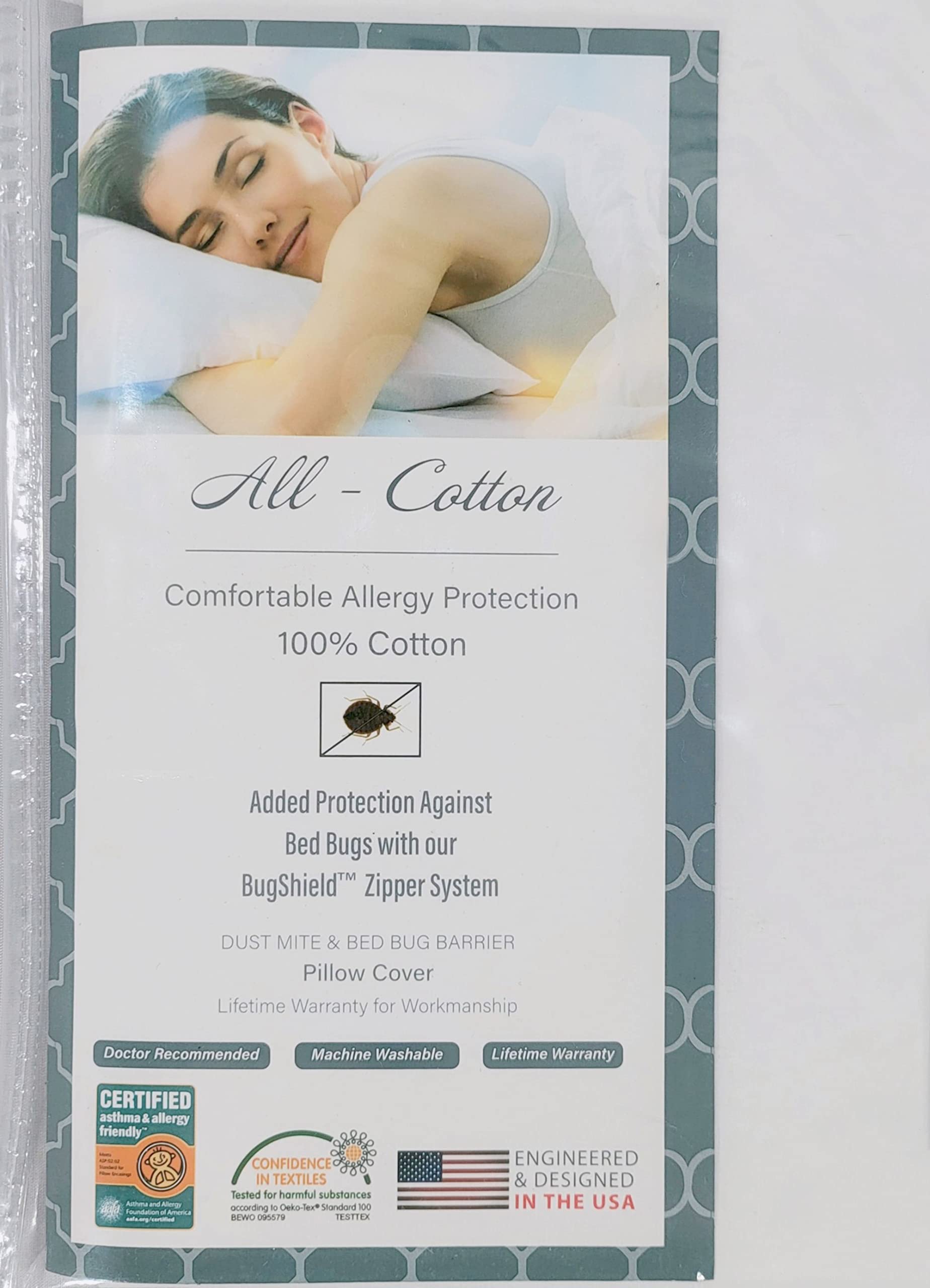 National Allergy Premium 100% Cotton Zippered Body Pillow Protector - 20 X 60 - White - 300 Thread Count - Hypoallergenic Pillow
